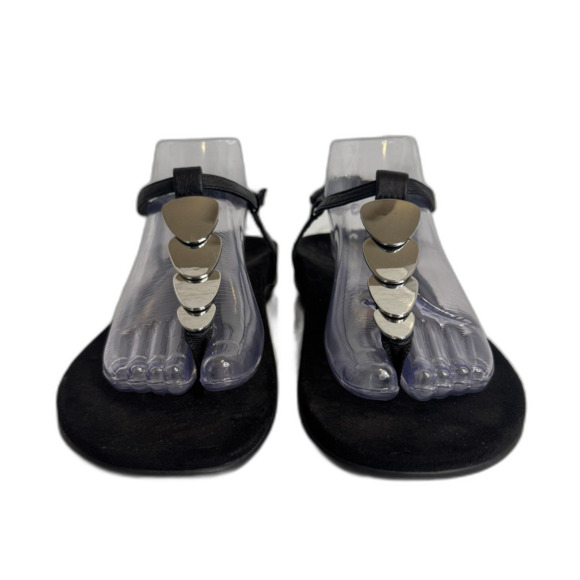 Vionic Sandals Womens Size 9.5 Black Thong T-Strap Comfort Silver Embellished - Picture 4 of 11